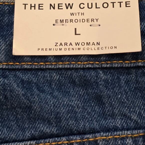 ZARA the New Culotte Embroidered Beaded Raw Hem Straight Leg‎ Jeans Sz Large New - Picture 11 of 16